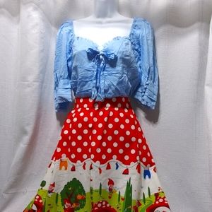 VENUS Sky Blue Romantic BLOUSE Ruched Bodice with Sash Top 12 NWOT